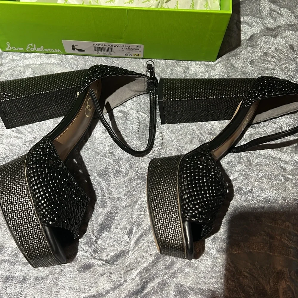Sam Edelman Black Beaded Platform Block Heel Sandals Excellent condition